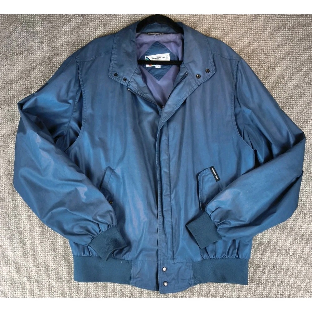 Vintage Members Only Jacket Large Tall LT Iridescent Teal Blue 80s Europe Craft